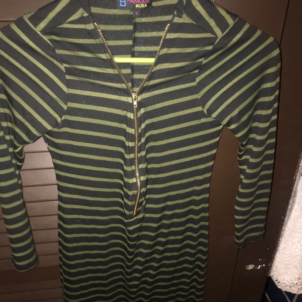 Striped front zip bodycon dress